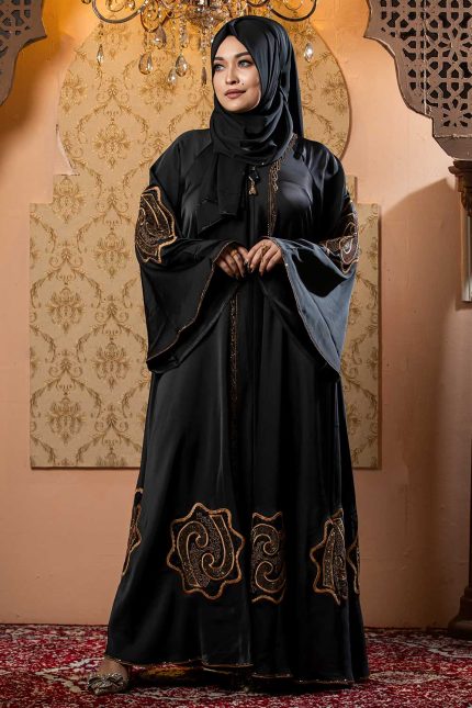 Black Color Gown Borka with Embroidery & Stone Work
